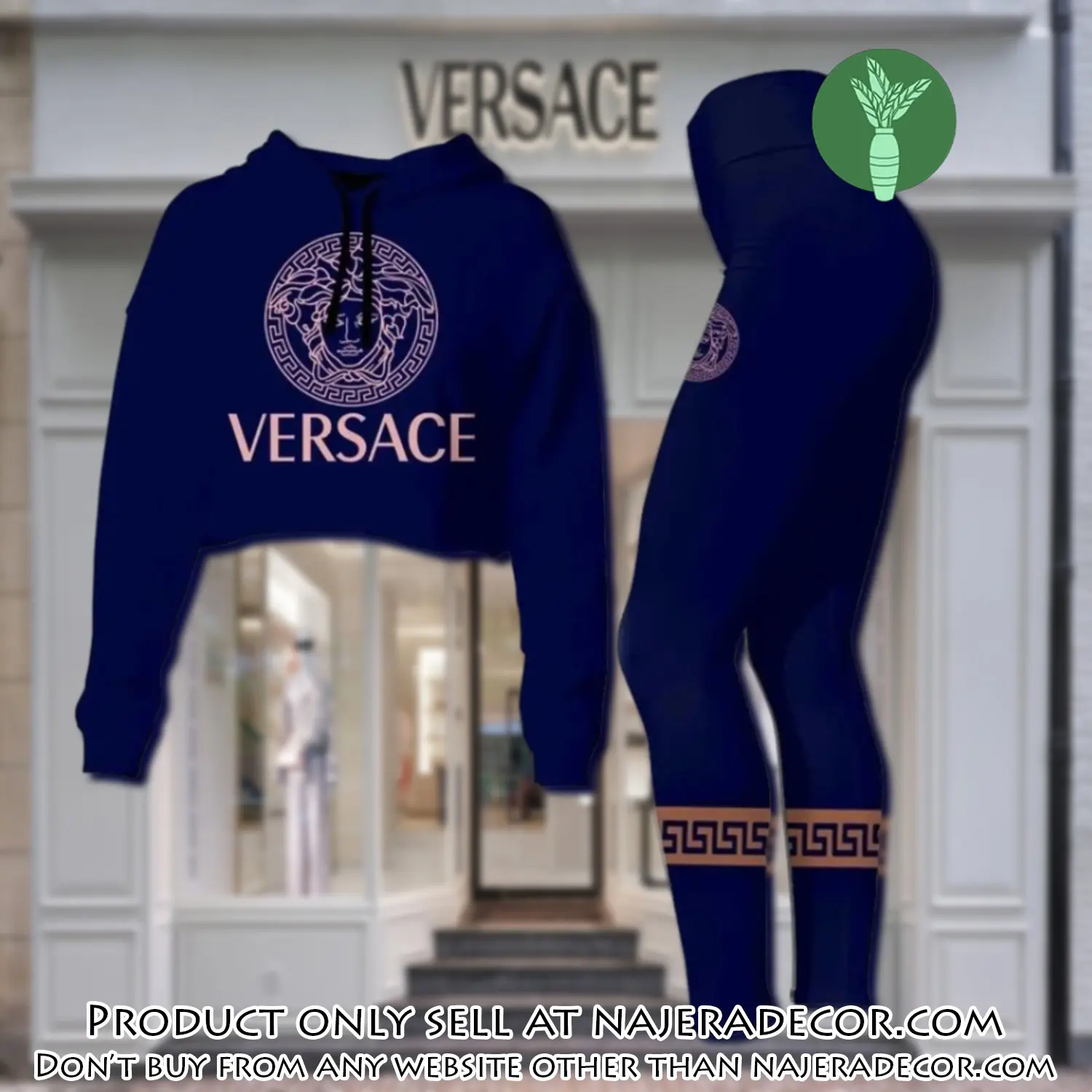Versace medusa navy luxury brand clothes leggings and crop top set for women njr2644391